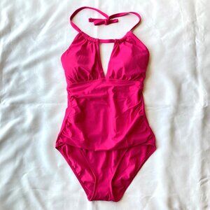 Lauren Ralph Lauren Keyhole Ruched Halter One Piece Swimsuit 8 Pink NEW